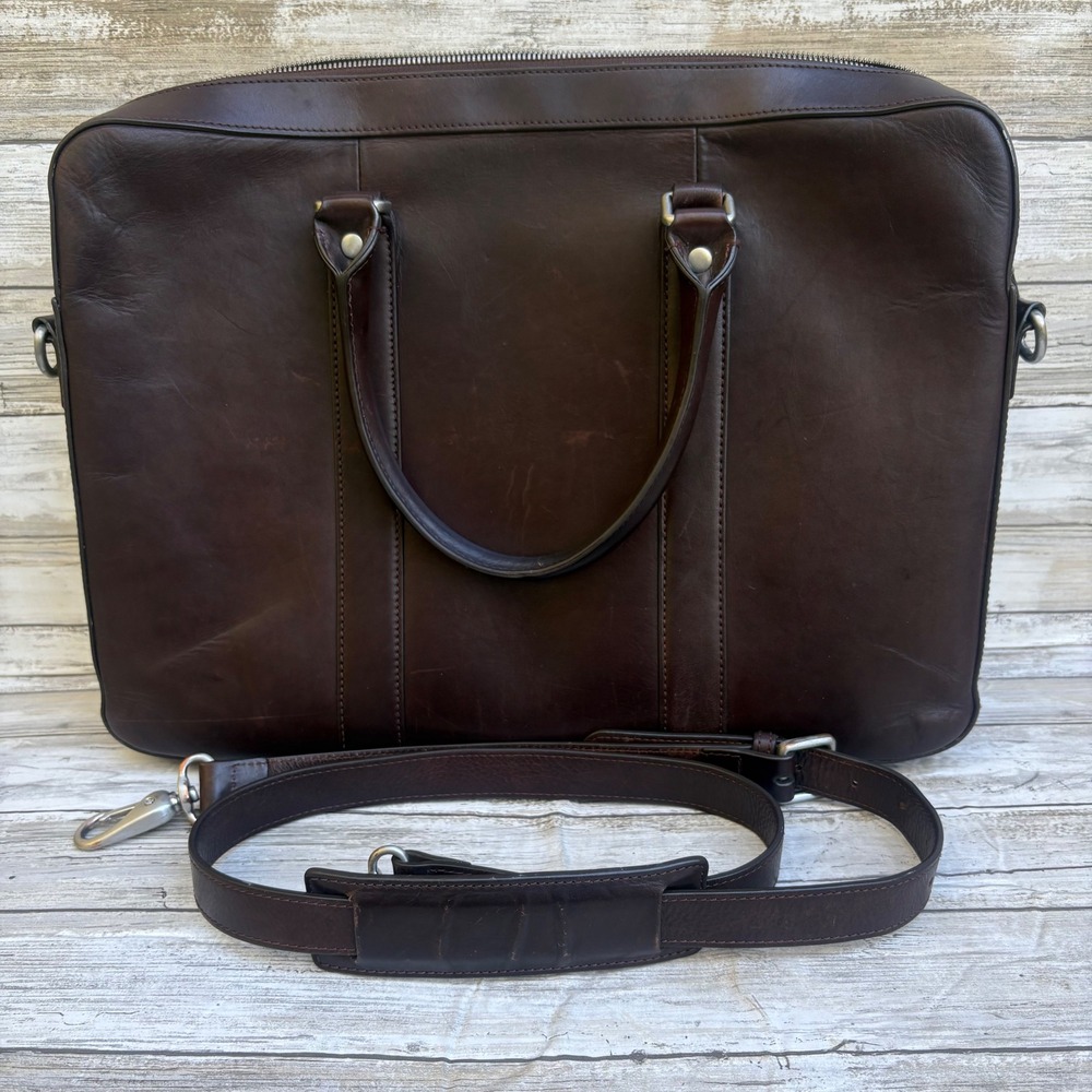 Linjer Soft Briefcase Large Dark Brown Leather Slim Laptop Bag Messenger Office